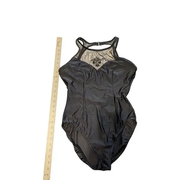 VINTAGE Jantzen Black Mesh High Neck One-Piece Swimsuit H - Picture 10 of 11